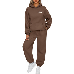 Nouveau design – Survêtement d'hiver pour femme avec capuche en polaire, 100 % coton, doux, respirant, décontracté, coupe longue – Survêtement femme pas cher - Product Image 1