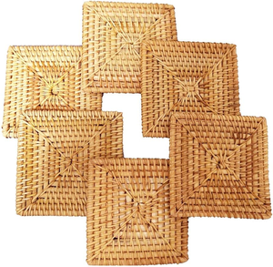 Sous-verres en rotin de qualité supérieure, magnifique ensemble de 4 sous-verres, tapis et supports, épaisseur 6 mm - Product Image 6