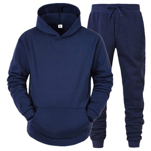Men's Vintage Two-Piece Hoodie Jogger Set Winter Sports Wholesale 100% Cotton Custom Logo Solid Pattern Blank Pullover - Product Image 1
