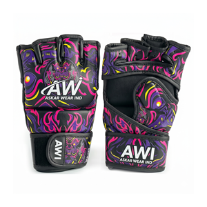 อัสคาร์ เวียร์ อินด์ ถุงมือ MMA แบบครึ่งนิ้ว หนัง PU สายรัดข้อมือแบบเวลโคร อุปกรณ์ฝึกศิลปะการต่อสู้ - Product Image 3