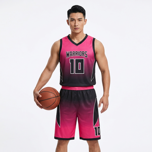 Ensemble personnalisé de maillot et short de basket-ball pour hommes, rose et noir, Warriors |   Uniforme d'équipe de sublimation |   Vêtements de sport OEM/ODM - Product Image 1