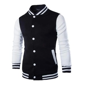 Veste varsity pour homme, noir et blanc, col rabattu en tricot, fermeture à boutons, coupe ajustée, décontractée, pour l'automne - Product Image 1
