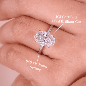 Bague de fiançailles classique en platine 950 avec diamant solitaire ovale à 4 griffes, monture haute, tige européenne, certifiée, cultivée en laboratoire - Product Image 2
