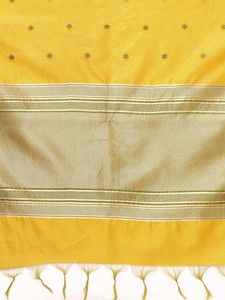 Sari long en mélange de soie jaune avec bordure tissée Zari verte, tenue traditionnelle indienne pour mariage, robe Diwali pour femme, séchage rapide - Product Image 6