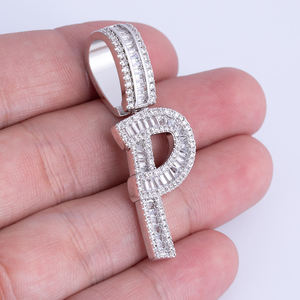 Rose Gold Plated Letter P Charm With Baguette Zircon Channel Setting Hiphop Pendant Unisex Gift - Product Image 1