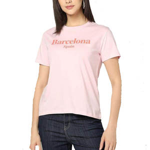 Camiseta de Manga Corta con Cuello Redondo Rosa para Mujer, Estampado con el Logotipo de Barcelona, España, Ropa Casual, 100% Algodón Jersey, Transpirable - Product Image 1