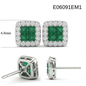 Trendy 18K White Gold Square Shape Princess Cut <b>Emerald</b> Earrings Diamond <b>Stud</b> Custom Design For Milestone Birthday - Product Image 5