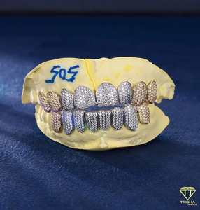 Grillz Personalizados de Plata de Ley 925 con Dientes con Incrustaciones de Moissanita VVS, Chapado en Oro Blanco y Oro Rosa, Regalo de Lujo para Él - Product Image 2