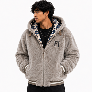 Vente en gros de sweats à capuche unisexes en molleton de coton pour hommes, avec logo personnalisé, intérieur contrastant en sherpa, fermeture éclair, coupe oversize, doux et texturé, USA - Product Image 1