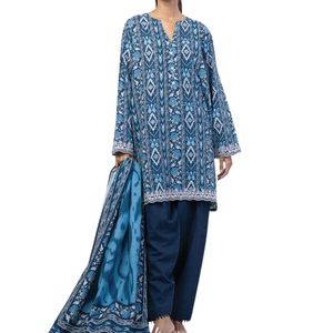 ชุดเสื้อผ้าสตรีสีฟ้าพิมพ์ลาย วิสโคสผสม ดีไซน์สดใส ตะเข็บทนทาน ชุด 3 ชิ้น - Product Image 1