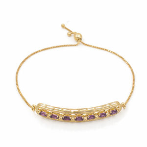 Pulsera de Cadena de Barra Semicircular con Siete Piedras Ovaladas de Granate Rodolita en Plata de Ley 925, Chapada en Oro y Rodio - Product Image 5