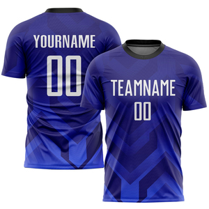 เสื้อฟุตบอลผู้ชายสีน้ำเงิน พิมพ์ลายแบบซับลิเมชั่น ระบายเหงื่อได้ดี คอกลม แขนสั้น ทรงแอธเลติกสำหรับผู้ใหญ่ รับสกรีนชื่อทีม OEM - Product Image 1