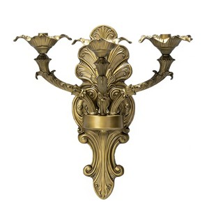 Candélabre en laiton artisanal à 3 bras, porte-bougie orné, vente en gros Inde - Product Image 1
