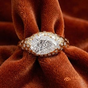 Moissanite <b>Dome</b> <b>Ring</b> for Women Gold Tone Engagement Wedding Anniversary Jewelry Elegant Daily Wear Fashion Style - Product Image 4