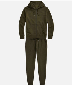 Ensemble de survêtement unisexe vert olive à capuche avec fermeture éclair intégrale, pantalon de jogging décontracté, couleur unie, respirant, pour l'automne, coupe classique - Product Image 1
