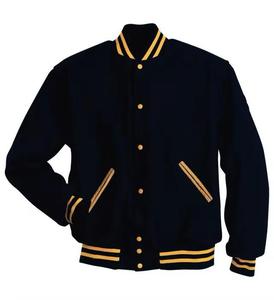 High Quality Formal Varsity <b>Jacket</b> with Stand Collar and Front Logo Genuine Leather - Product Image 1
