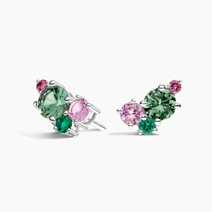 Pendientes de plata con piedras de turmalina rosa y verde, diseño minimalista para mujer, uso diario - Product Image 3
