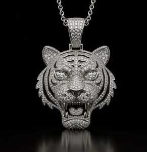 Pendentif Tête de Tigre Glacée de Luxe 3 Carats Moissanite VVS Bijoux Hip Hop 10 Grammes Argent Sterling Collier Bling Statement Unisexe - Product Image 4