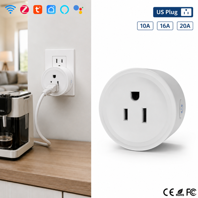 Tuya WiFi Zigbee US 20A Energy Monitoring Smart Socket for FCC Certified Commercial Projects Supply Chain