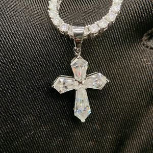 <b>Mens</b> Moissanite 925 <b>Silver</b> <b>Cross</b> Pendant <b>Necklace</b> Baguette Cut Stone Gothic Religious Charm Luxury Statement Jewellery - Product Image 4