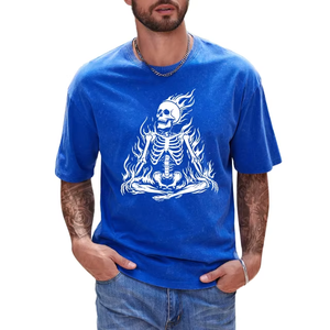 Men's Brown Cotton T-<b>Shirt</b> With Skeleton Meditation <b>Flame</b> Print Casual Short Sleeve Summer - Product Image 2