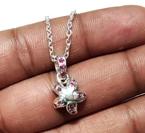 Natural <b>Ruby</b> Flower Pendant <b>Necklace</b> in 925 Sterling Silver Handmade Gemstone Jewelry for Women Gift For Her - Product Image 4