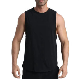 Camiseta sin mangas rosa para hombre, cuello redondo, color liso, estilo casual de punto, camiseta sin mangas personalizada, camiseta deportiva de algodón azul lisa para hombre - Product Image 4