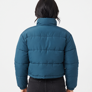 Blouson court matelassé d'hiver pour femme, manteau court à manches longues avec fermeture éclair frontale, décontracté, chaud, ourlet ajustable, vêtement d'extérieur - Product Image 2