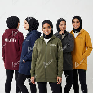 Sudadera con capucha de manga larga de felpa francesa con cremallera completa para mujer musulmana Athletify, ajuste holgado, ropa deportiva UPF50+ para un estilo de vida activo - Product Image 2