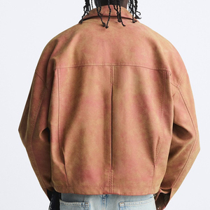 Men's Coated Suede <b>Jacket</b> with Stand Collar Embroidery Real Cowhide <b>Leather</b>-<b>Winter</b> Casual - Product Image 5