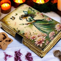 Journal en cuir imprimé fait main avec motifs féériques et animaux, Grimoire avec fermoir antique, Livre de sorts magiques Wiccan, Journal en papier à bords festonnés vintage aux motifs des Ombres