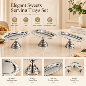 Silver Modern 3-Piece Sweets Serving Tray Set Pedestal Stands for Diwali Desserts Snacks Dry Fruits-Elegant <b>Buffet</b> <b>Table</b> - Product Image 3