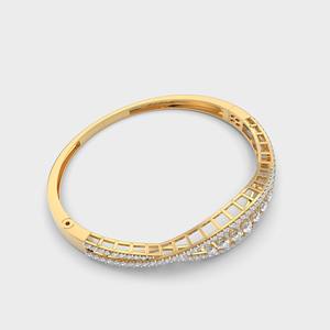 Bracelet jonc Avina Jewels en or jaune/blanc/rose 14 carats avec diamant de laboratoire taille marquise et pavé de feuilles, certifié IGI, luxe - Product Image 3