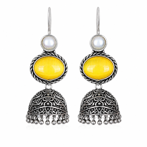 Oxidized <b>Silver</b> Jhumka <b>Earrings</b> | Pearl <b>Dangle</b> Drop <b>Earrings</b> | Handmade Indian Boho Ethnic Tribal Jewelry for Women | Wholesale - Product Image 1