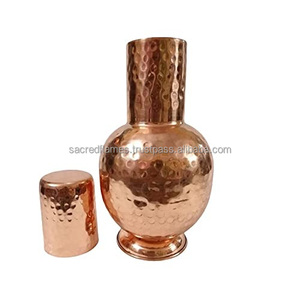 Wholesale Pure Copper Hammered Bedside <b>Water</b> Bottle Carafe Pitcher Pot Set with Glass <b>Bulk</b> - Product Image 1