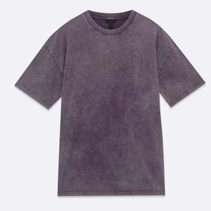 T-shirt en coton lavé aux pigments minéraux, col rond, style vintage streetwear, mode été pour hommes - Product Image 4