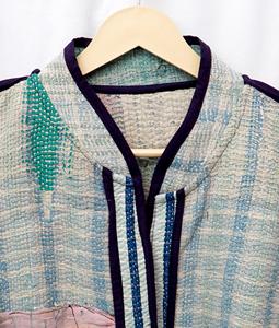 Veste Kantha unisexe courte 100 % coton, manteau tissé d'automne, écologique, respirant, col mandarin contrastant, longueur standard - Product Image 4