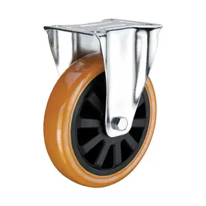 Orange PU Heavy Duty Polyurethane 125 Mm Diameter Swivel Plate Trolley Cart Caster Wheels With Double Lock