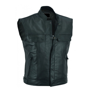 Chaleco de Motociclista para Hombre, Negro, de Cuero Genuino, Relleno 100% de Algodón, Impermeable, Cortavientos, con Calefacción, Sin Mangas - Product Image 4