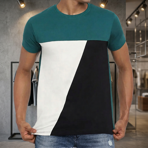 เสื้อยืดผู้ชาย คอกลม แขนสั้น ทรงพอดีตัว ดีไซน์เรียบง่าย สีเขียว ขาว ดำ - Product Image 2