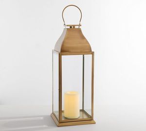 Luxurious Decorative Wooden Elegant Gold Metal Glass Lantern Candle Holder for Wedding <b>Table</b> Centerpiece Decor - Product Image 1