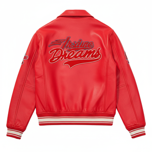 Blouson Bomber en Cuir PU Homme Style Moto Biker Coupe-Vent avec Fermeture Éclair et Logo Brodé sur le Devant Bleu - Collection Dreams City Skyline - Product Image 4