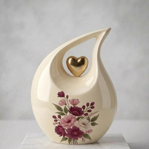 Custom Teardrop Cremation Urn Decorative <b>Ashes</b> Memorial Vessel Blue Floral Heart <b>Keepsake</b> Shrine - Product Image 4