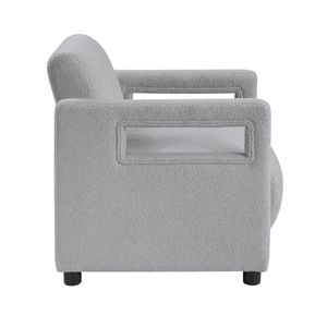 Poltrona di Lusso con Cuscino Grigio, Rivestimento in Bouclé, Struttura in Compensato per Arredamento Casa, Sedie da Soggiorno - Product Image 4