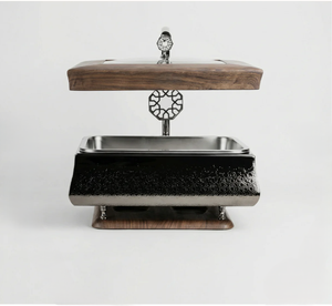 Casserole rectangulaire moderne de luxe en acier inoxydable avec poignée en bois et couvercle en verre intégré, chauffe-plats isolé - Product Image 1