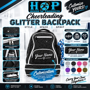 Mochila brillante para niñas jóvenes, mochila colorida con purpurina, ligera, duradera, para animadoras, práctica escolar, deportes. - Product Image 1