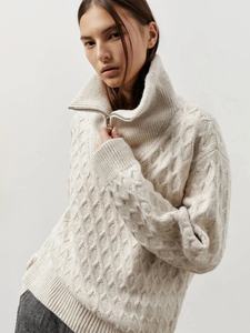 Women's <b>Cable</b> <b>Knit</b> Turtleneck Pullover Full Sleeve Zipper Closure Thick Winter Casual <b>Sweater</b> Anti-Pilling 100% Acrylic - Product Image 5