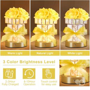 Romantica Lampada Notturna a 3 Colori Cangianti con Controllo Touch, Alimentata USB, Elegante Lampada Rosa in Cristallo, Base in Cristallo Giallo, Idea Regalo Perfetta - Product Image 3