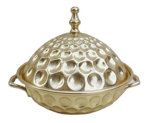 Elegant Hammered Brass Serving Bowl <b>With</b> Handles Luxury Gold Food Cover Dome <b>Lid</b> Buffet Chafing <b>Pan</b> For Restaurant - Product Image 1