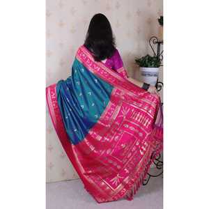 Green Soft Silk Zari Woven <b>Warli</b> Art Traditional Saree Indian & Pakistani Clothing by Elite Weaves 600g - Product Image 4